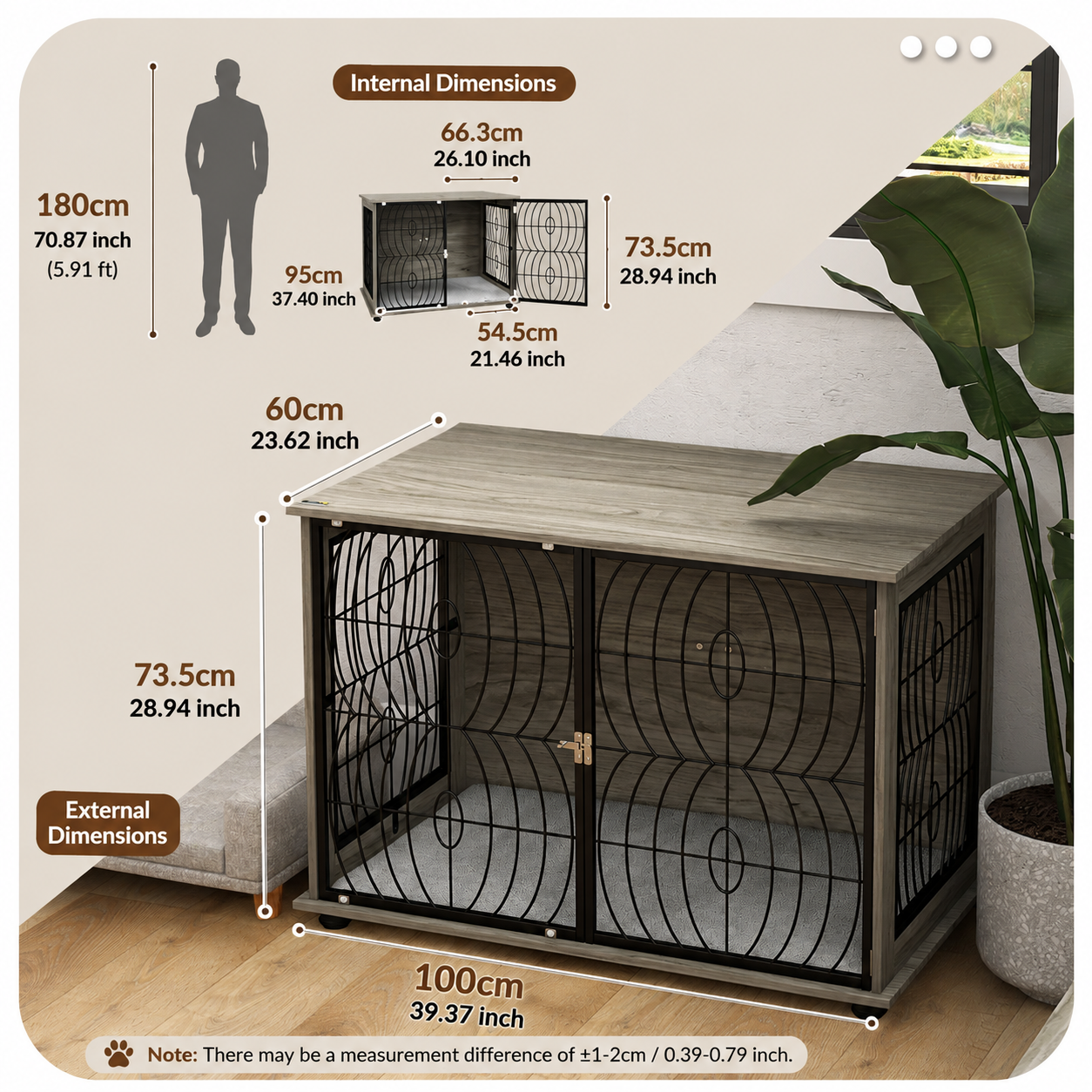 Pet Crate Furniture End Table With Washable Cushion