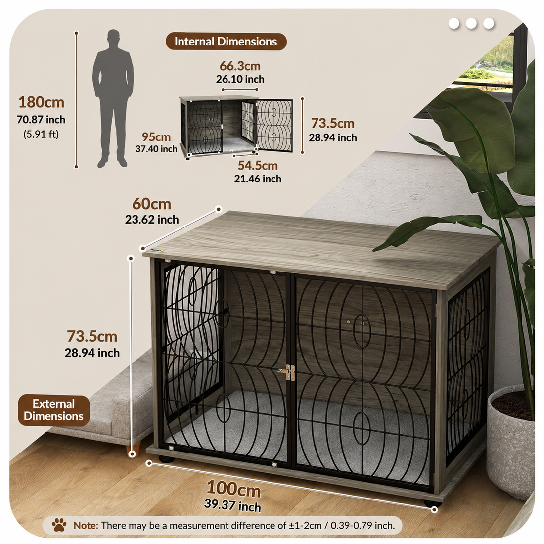 Pet Crate Furniture End Table With Washable Cushion