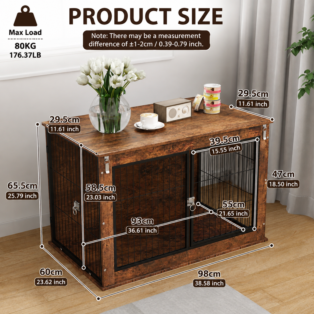 Pet Crate Furniture With Openable Top And Two Doors