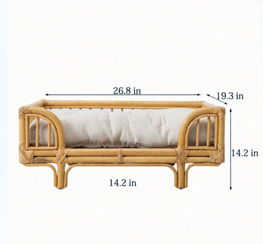 Natural Rattan Handmade Square Pet Bed Minimalist Design
