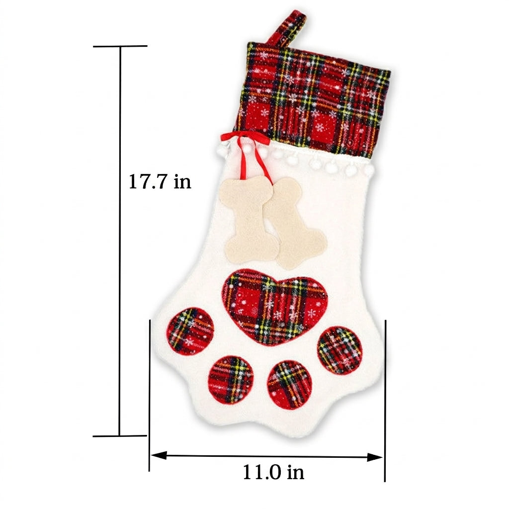 Buffalo Plaid Pet Stockings Paw Pattern Christmas Decorations