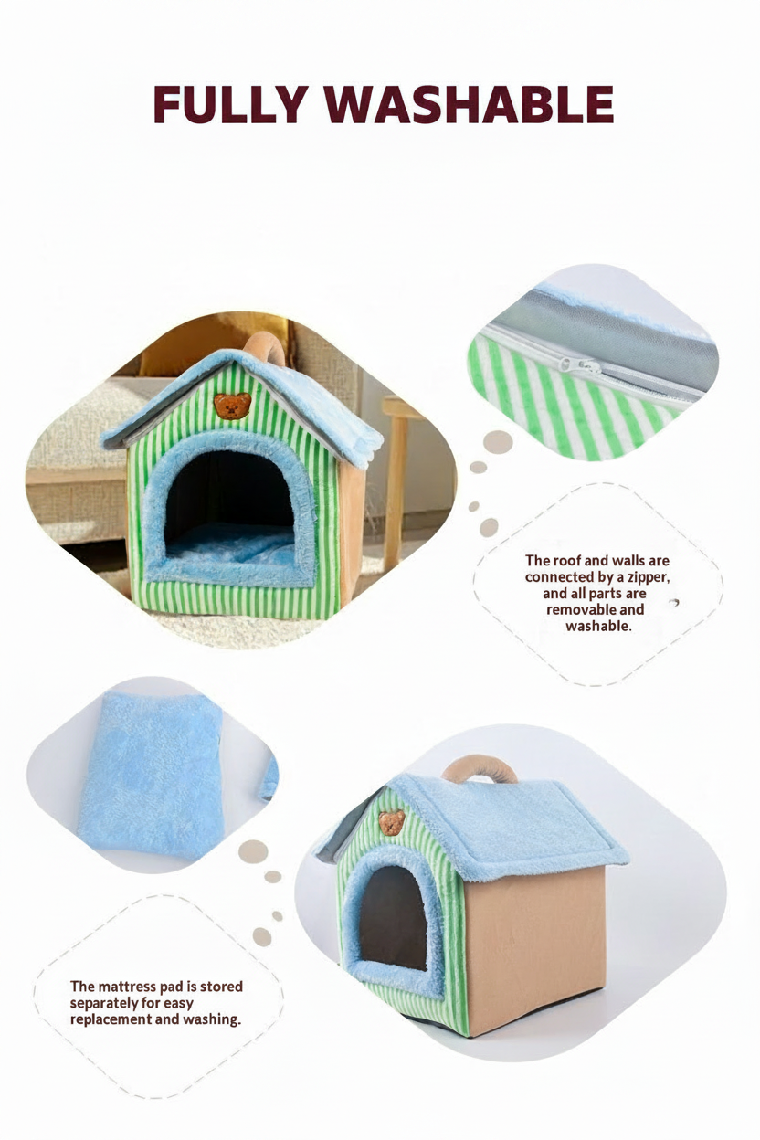 Washable Semi-Enclosed Pet Bed With Cover