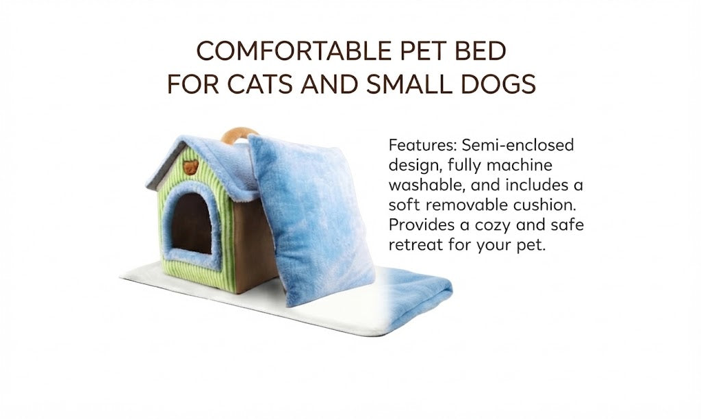 Washable Semi-Enclosed Pet Bed With Cover