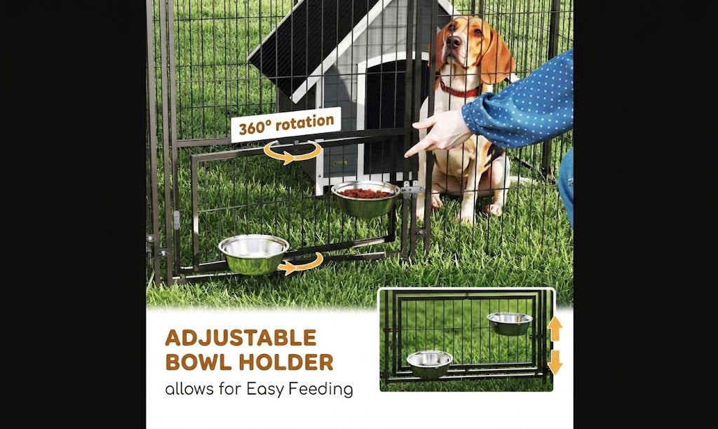 Large Outdoor Pet Enclosure With Two Rooms And 4 Bowls