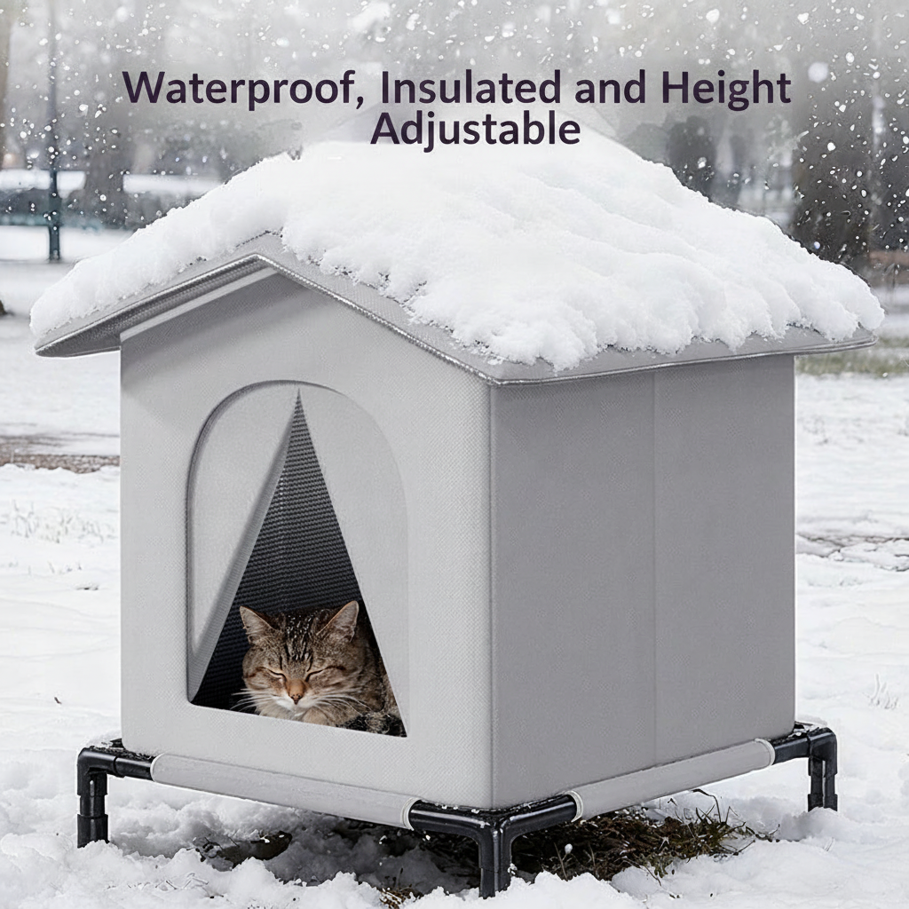 Cat house waterproof insulated height adjustable