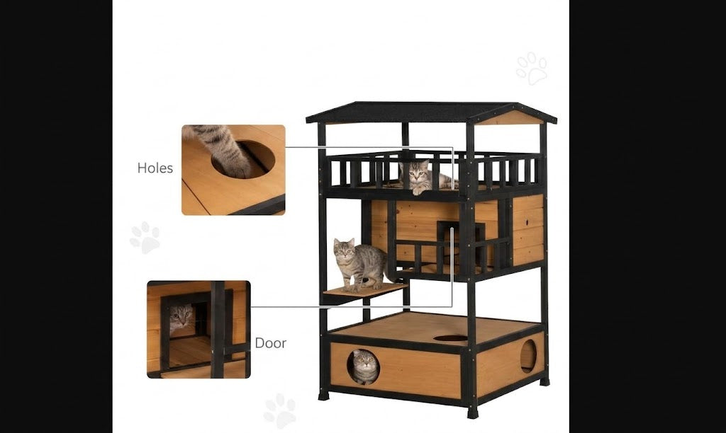 Outdoor Wood Catio with Climbing Tree