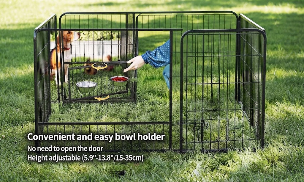 Outdoor Kennel With Adjustable Bowls And Canopy