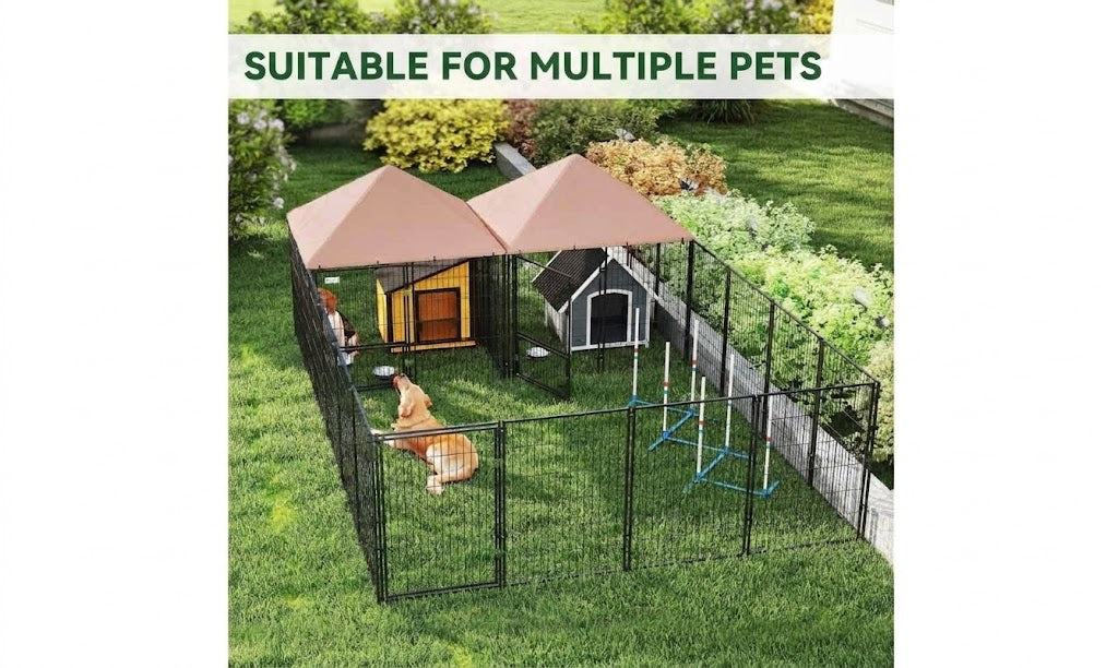 Large Outdoor Pet Enclosure With Two Rooms And 4 Bowls