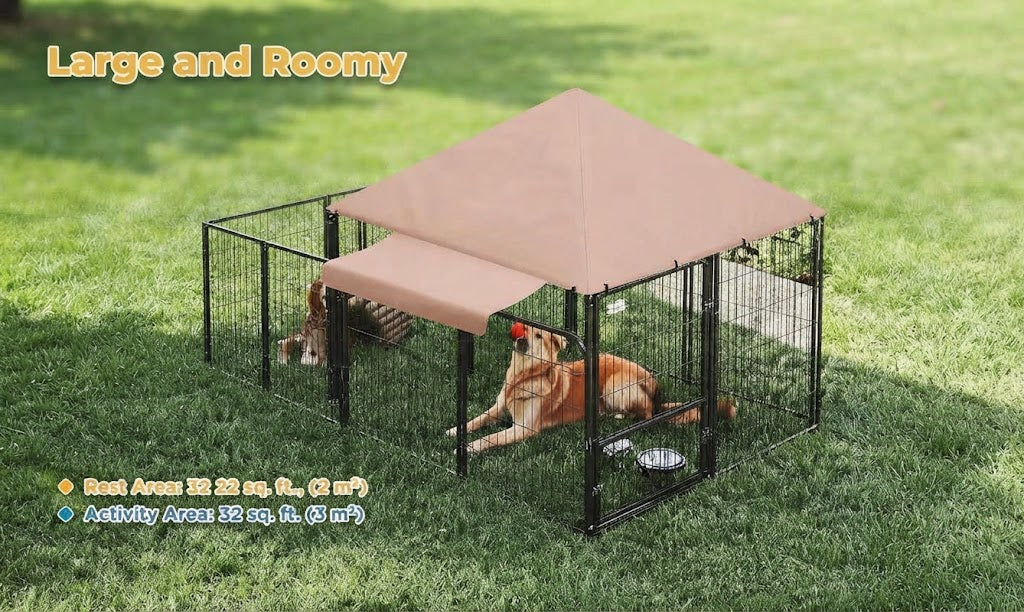 Outdoor Kennel With Adjustable Bowls And Canopy