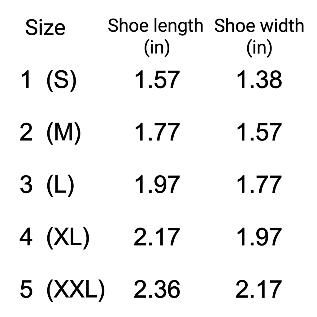Shoe size chart converted to inches