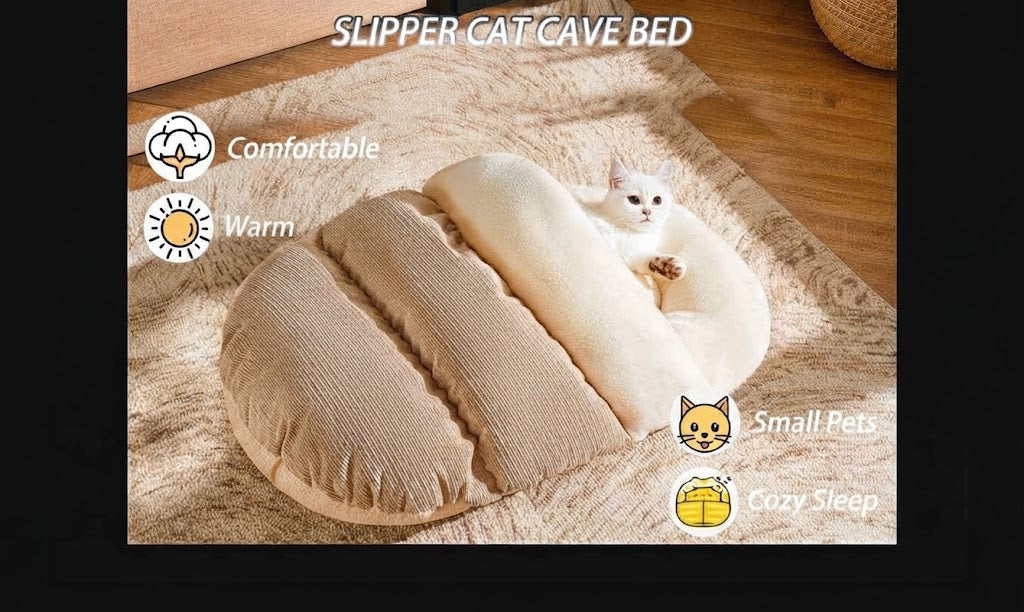 Ultra Soft Plush Pet Slipper Bed With Anti-Slip Base
