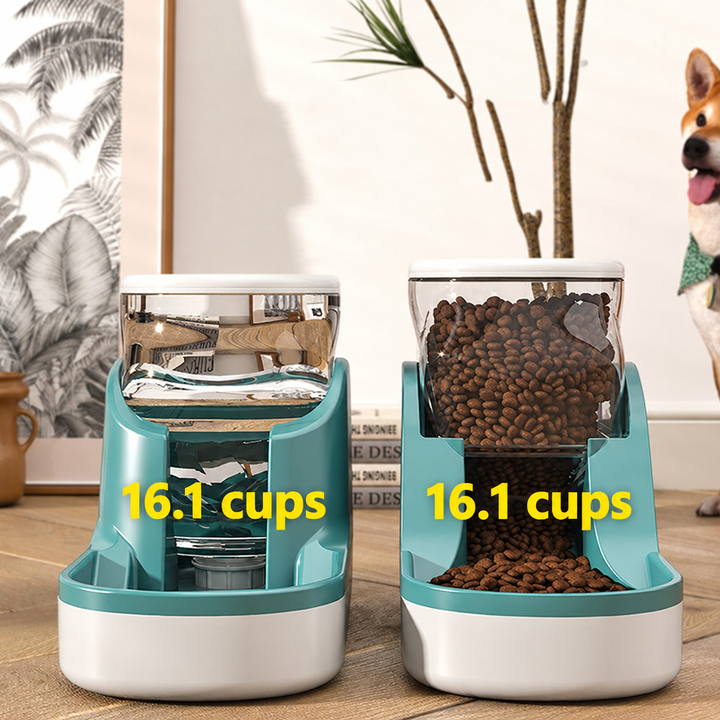 Two pet dispensers labeled in cups